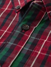 Boys Matching Family Plaid Poplin Button Up Shirt - A Royal Christmas