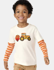 Haut superposé brodé à motif tracteur pour garçon - Lil' Pumpkin