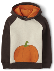 Boys Applique Pumpkin Fleece Hoodie - Lil' Pumpkin