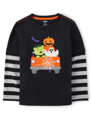 Haut superposé brodé pour garçon avec motif camion d'Halloween - Trick or Treat