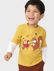 Top a capas con ardilla bordada para niño - Happy Harvest