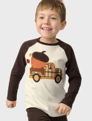 Boys Embroidered Truck Raglan Top - Happy Harvest