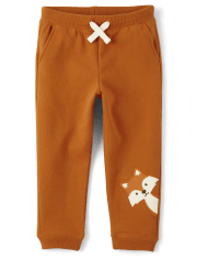 Pantalones jogger de polar con zorro bordado para niños - Aventuras de otoño