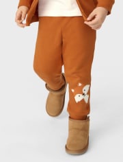 Pantalones jogger de polar con zorro bordado para niños - Aventuras de otoño