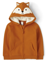 Unisex Embroidered Fox Fleece Zip-Up Hoodie - Friendly Fox