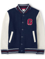 Boys Applique Patch Fleece Varsity Jacket - Prep School