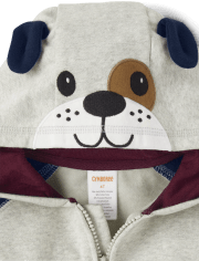 Boys Embroidered Dog Fleece Zip-Up Hoodie - Prep School