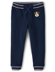 Boys Applique Dog Fleece Jogger Pants - Prep School