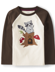 Top raglán con mapache bordado para niños - Bosque Encantado