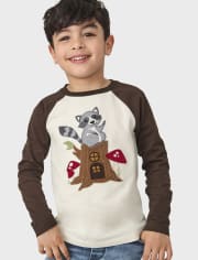 Top raglán con mapache bordado para niños - Bosque Encantado