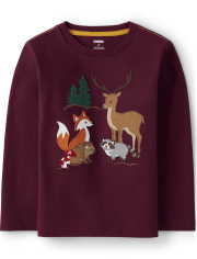 Boys Embroidered Forest Animals Top - Enchanted Forest