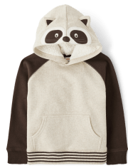 Boys Embroidered Raccoon Fleece Hoodie - Enchanted Forest