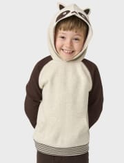 Boys Embroidered Raccoon Fleece Hoodie - Enchanted Forest