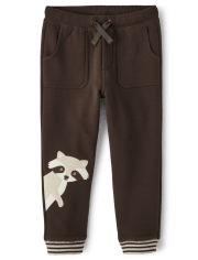 Pantalones jogger de polar de mapache bordados para niños - Bosque Encantado