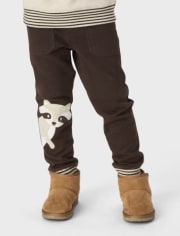 Pantalones jogger de polar de mapache bordados para niños - Bosque Encantado