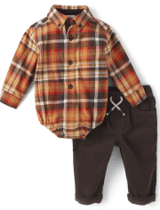Baby Boys Dad And Me Plaid Corduroy 2-Piece Outfit Set - Happy Harvest