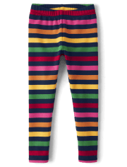 Girls Rainbow Striped Knit Leggings - Apple Orchard