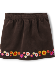 Girls Embroidered Floral Corduroy Skort - Happy Harvest