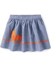 Girls Embroidered Pumpkin Chambray Skort - Lil' Pumpkin