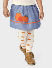 Girls Embroidered Pumpkin Chambray Skort - Lil' Pumpkin