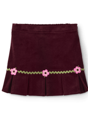 Girls Flower Corduroy Pleated Skirt - Enchanted Forest