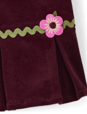 Girls Flower Corduroy Pleated Skirt - Enchanted Forest