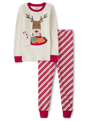 Unisex Embroidered Reindeer Snug Fit Cotton Pajamas - Gymmies