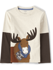 Boys Embroidered Moose Layered Top - Montana Mountain