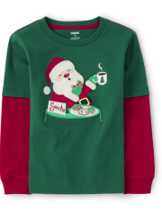 Boys Embroidered Santa Layered Top - Very Merry