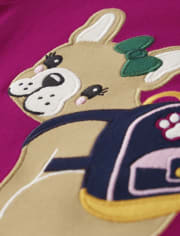 Girls Embroidered Dog Top - Prep School