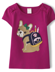 Girls Embroidered Dog Top - Prep School