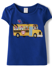 Girls Embroidered School Bus Top - Prep School