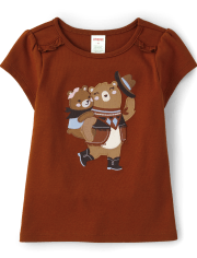 Girls Embroidered Bear Top - Montana Mountain