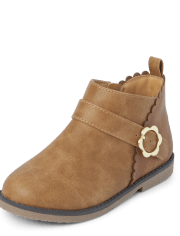 Girls Flower Buckle Booties