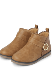 Girls Flower Buckle Booties