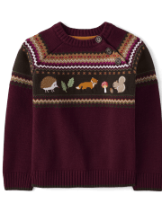 Boys Embroidered Forest Animal Sweater - Enchanted Forest