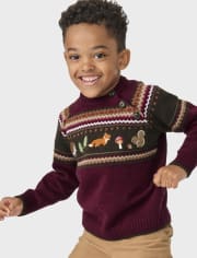 Boys Embroidered Forest Animal Sweater - Enchanted Forest