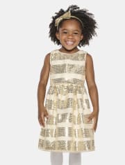 Girls Sequin Striped Fit And Flare Dress - All Dressed Up