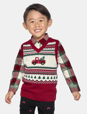 Boys Intarsia Truck Fairisle Sweater Vest - Christmas Cabin