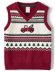 Boys Sleeveless Intarsia Truck Fairisle Sweater Vest Christmas