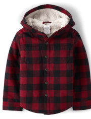 Boys Plaid Sherpa-Lined Shirt Jacket - Christmas Cabin