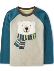 Boys Embroidered Polar Bear Raglan Top - Nordic Adventure