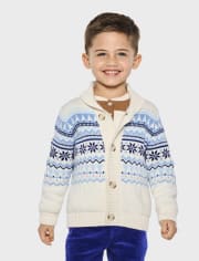 Cardigan châle en intarsia flocon de neige pour garçon