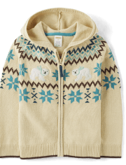 Pull Zippé Ours Polaire Intarsia Garçon - Nordic Adventure