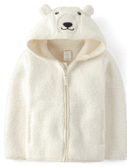 Kids Polar Bear Sherpa Zip-Up Hoodie - Nordic Adventure