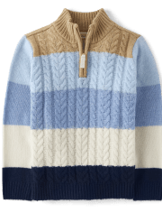 Boys Striped Cable Knit Half-Zip Sweater