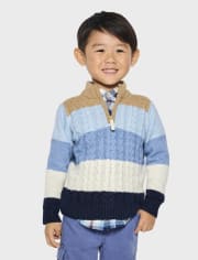 Boys Striped Cable Knit Half-Zip Sweater