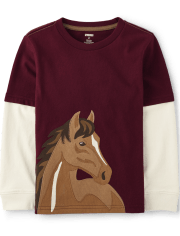 Boys Embroidered Horse Layered Top - Rustic Ranch