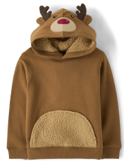 Boys Reindeer Fleece Hoodie - Christmas Cabin