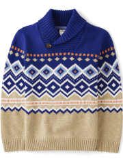 Suéter con chal y grecas alpinos en intarsia para niños
